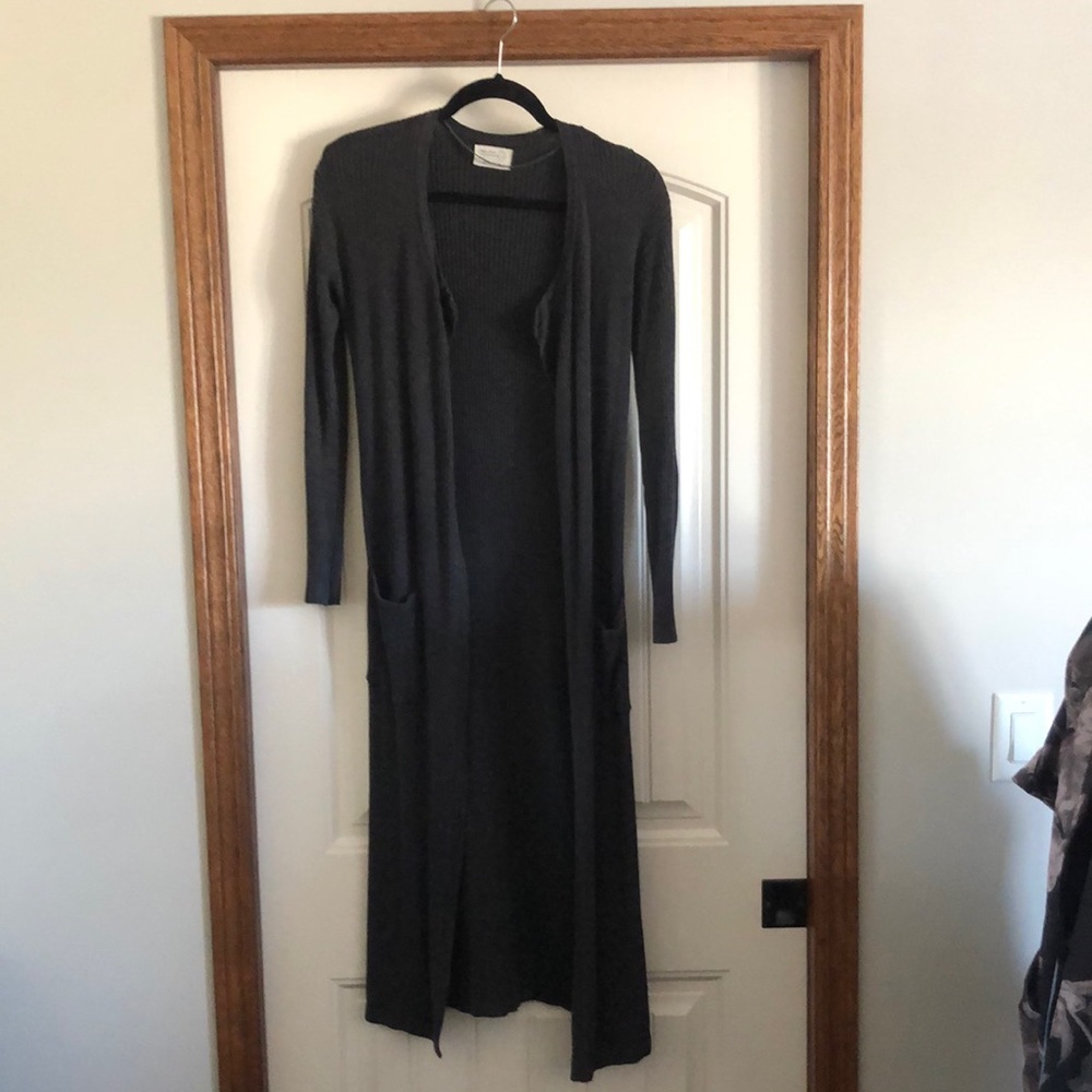 Long rib knit cardigan